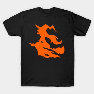 Halloween Witch Orange Silhouette T-Shirt